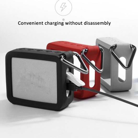 For JBL GO 2 Speaker Silicone Cover with PU Hand Strap Anti-lost Audio Protective Case(Black)