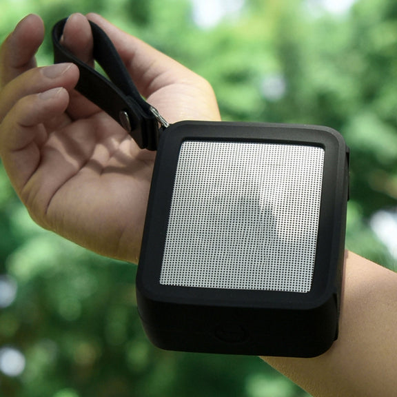 For JBL GO 2 Speaker Silicone Cover with PU Hand Strap Anti-lost Audio Protective Case(Black)