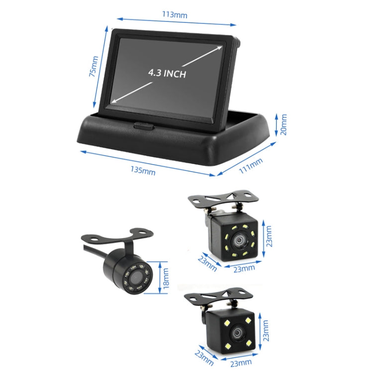 4.3 Inch Display Night Vision Water-resistant Reversing Camera +7 Meter Extension Cable, Color: Detachable Screen + External 4 Light Camera