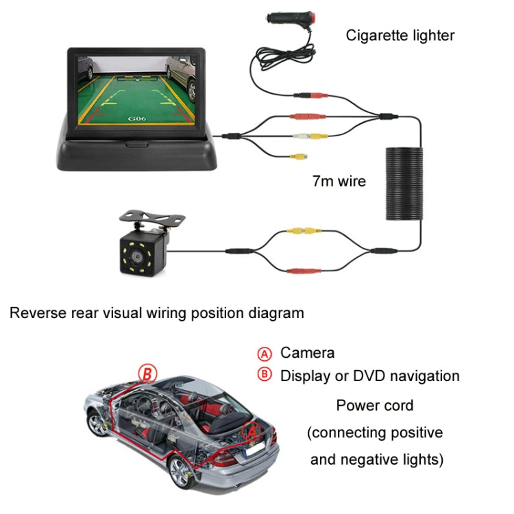 4.3 Inch Display Night Vision Water-resistant Reversing Camera +7 Meter Extension Cable, Color: Detachable Screen + External 4 Light Camera