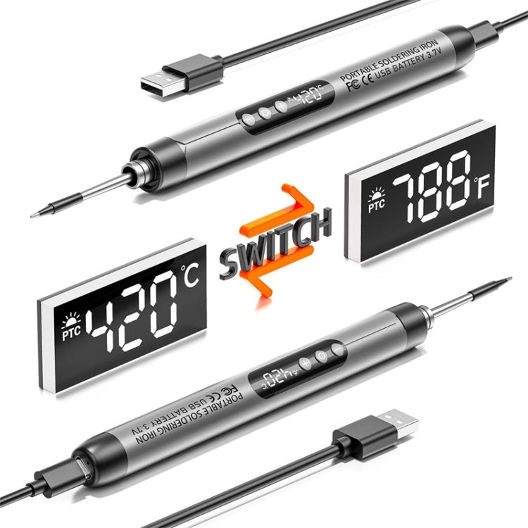 USB Digital Display Charging Soldering Iron Set 5-speed Temperature Adjustable Standard Edition Gray