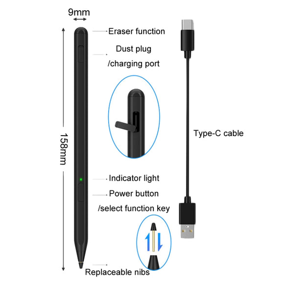 Tablet Stylus Pen USI2.0 Protocol Pen Stylus Anti False Touch(Black)