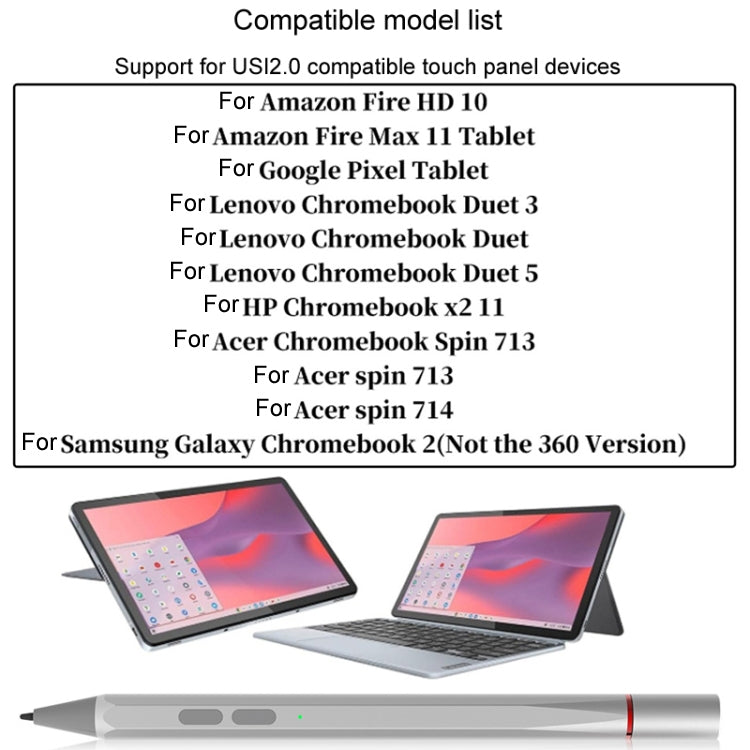 UX95 For Amazon Tablet/Chromebook Stylus 4096 Pressure Sensitive Stylus USI Protocol Pen(Silver)