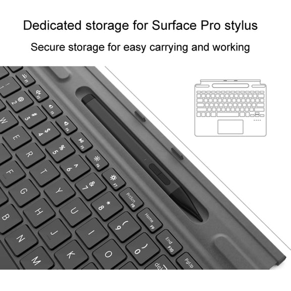 For Microsoft Surface Pro 8 / 9 / 10 / X Bluetooth Keyboard Magnetic Tablet Wireless Touch Backlit Keyboard With Pen Slot(Black)