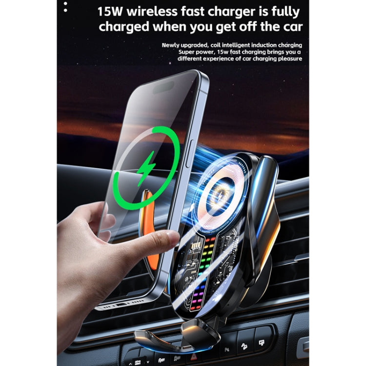 15W Car Sound Pickup Atmosphere Light Wireless Mobile Phone Charging Stand(Black)