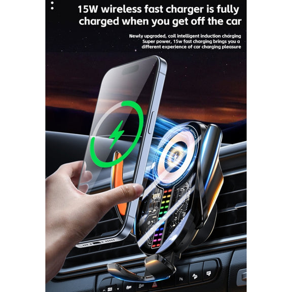 15W Car Sound Pickup Atmosphere Light Wireless Mobile Phone Charging Stand(Black)