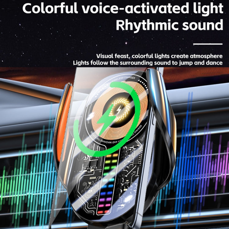 15W Car Sound Pickup Atmosphere Light Wireless Mobile Phone Charging Stand(Black)