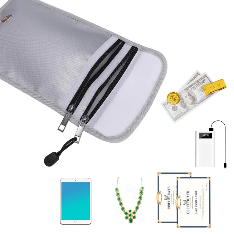 Double Zipper Pockets Fireproof Document Bag Valuables Storage Pouch 10.6x6.9 Inch