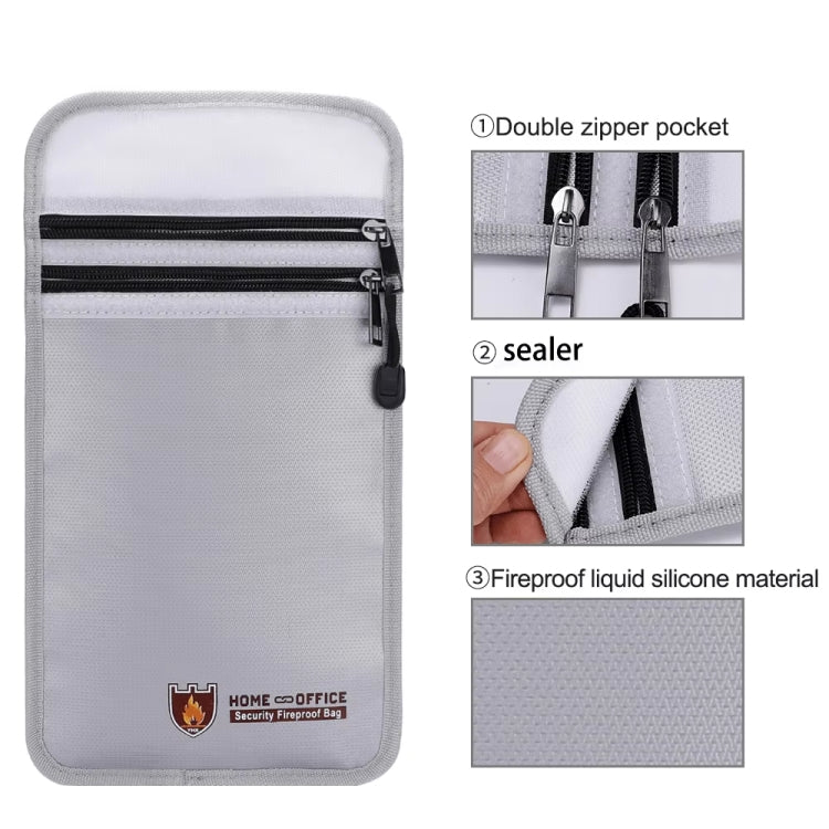 Double Zipper Pockets Fireproof Document Bag Valuables Storage Pouch 10.6x6.9 Inch