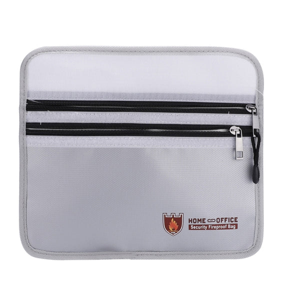 Double Zipper Pockets Fireproof Document Bag Valuables Storage Pouch 10.6x6.9 Inch