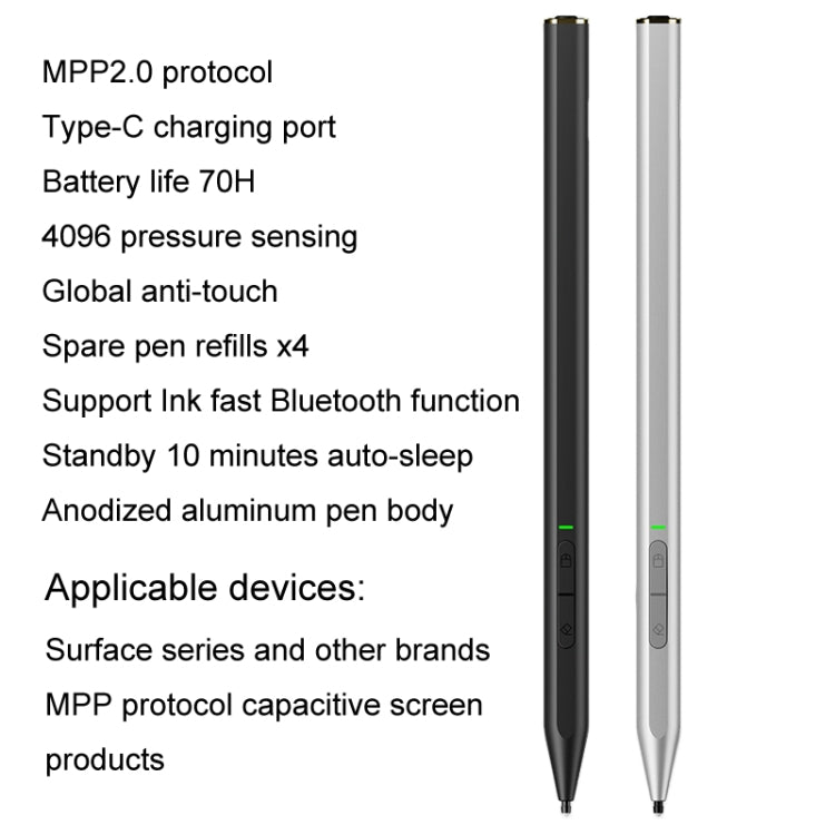 C582S For Microsoft Surface Stylus Pen Anti-Mistouch 4096 Pressure Sensitive Touch Pen Support lnk Bluetooth Function(Silver)