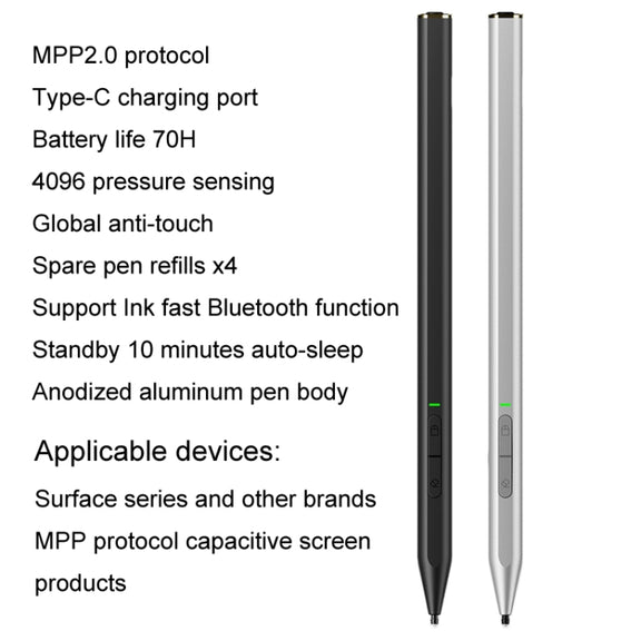 C582S For Microsoft Surface Stylus Pen Anti-Mistouch 4096 Pressure Sensitive Touch Pen Support lnk Bluetooth Function(Silver)