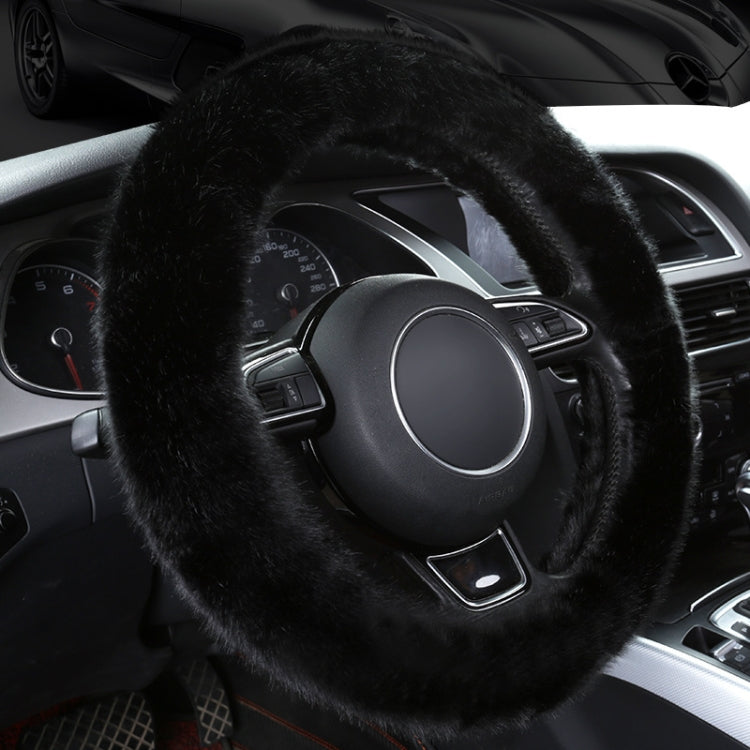 38cm Car Steering Wheel Winter Warm Short Plush Cover(O-type Black)