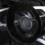38cm Car Steering Wheel Winter Warm Short Plush Cover(O-type Black)