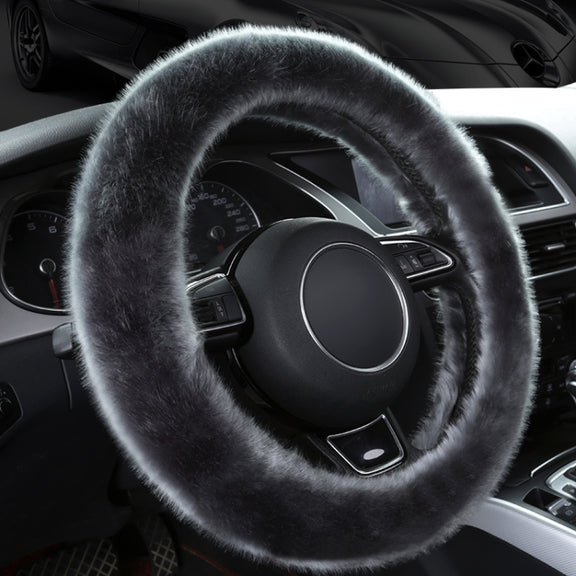 38cm Car Steering Wheel Winter Warm Short Plush Cover(O-type Gray)