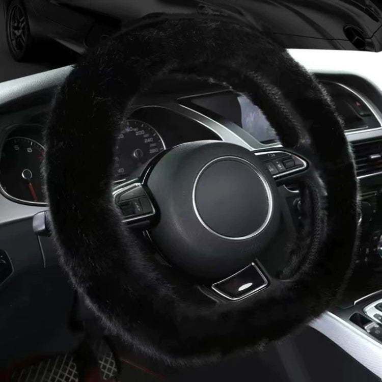 38cm Car Steering Wheel Winter Warm Short Plush Cover(D-type Black)
