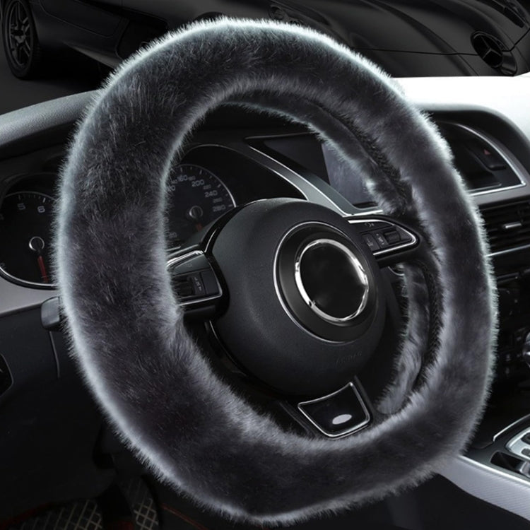 38cm Car Steering Wheel Winter Warm Short Plush Cover(D-type Gray)