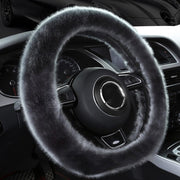 38cm Car Steering Wheel Winter Warm Short Plush Cover(D-type Gray)