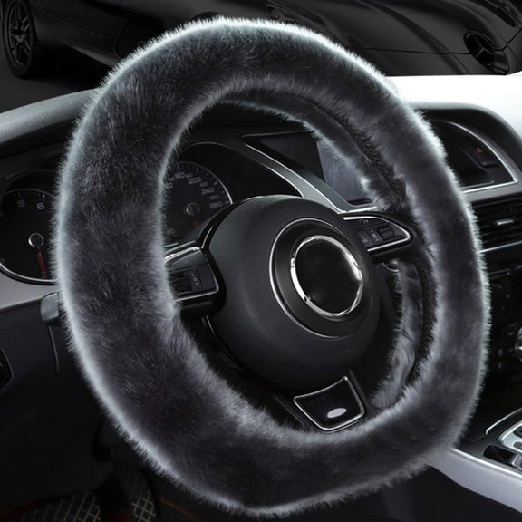 38cm Car Steering Wheel Winter Warm Short Plush Cover(D-type Gray)