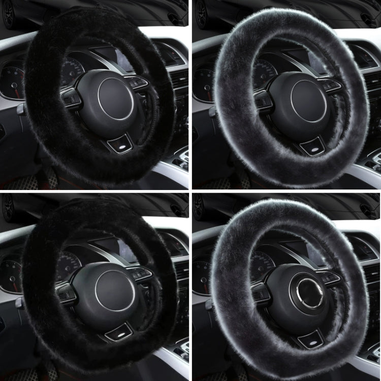 38cm Car Steering Wheel Winter Warm Short Plush Cover(D-type Black)