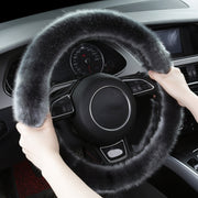 38cm Car Steering Wheel Winter Warm Short Plush Cover(O-type Gray)