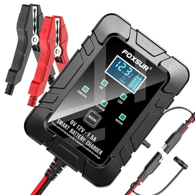 FOXSUR 6V/12V 1.5A Lawn Mower Motorcycle Lead Acid Battery SAE Plug Charger(US Plug)