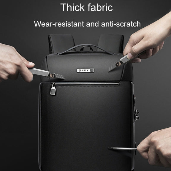 SKV B20453 Men Business Casual Multifunctional Double Shoulder Bag Large Capacity Laptop Backpack(Black)