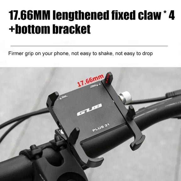 GUB PLUS21 Bicycle Mobile Phone Holder Motorcycle 360 Degree Rotating Mount For 22.2-31.8mm Tube Diameter(Black)