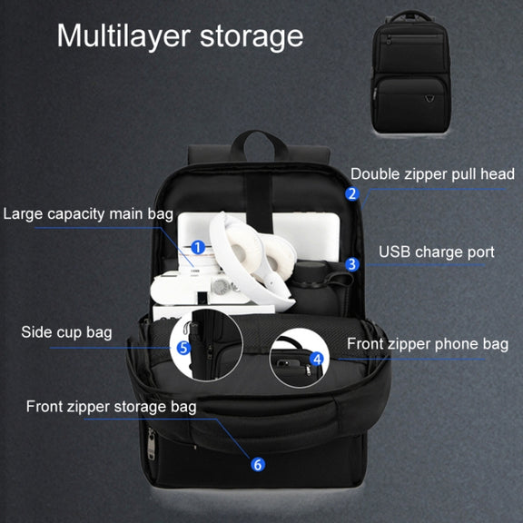 SKV B23889 Men Large Capacity Double-Shoulder Business Laptop Bag(Black)