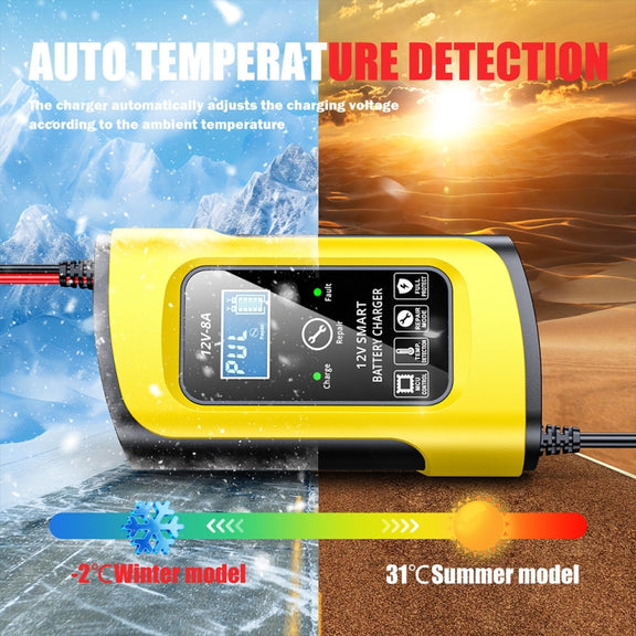 FOXSUR 12V8A SUV Car Motorcycle Intelligent Repair Type Lead-acid Battery Charger(US Plug)