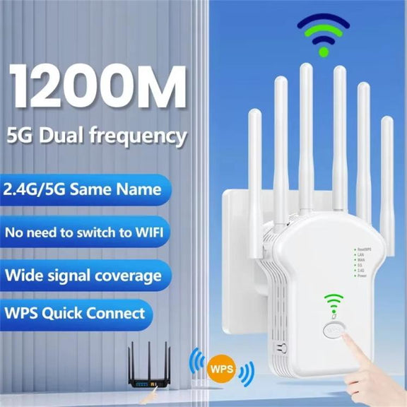 Urant U13 1200Mbps 2.4G/5G Dual Band WiFi Repeater Signal Amplifier US Plug White