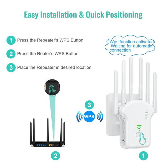 Urant U13 1200Mbps 2.4G/5G Dual Band WiFi Repeater Signal Amplifier US Plug Black