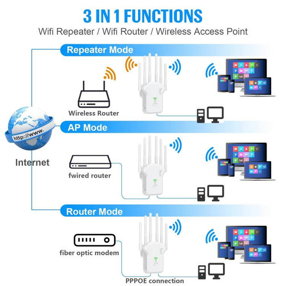Urant U13 1200Mbps 2.4G/5G Dual Band WiFi Repeater Signal Amplifier US Plug Black