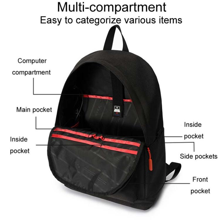 SKV B20537 Lightweight Traveling Double Shoulder Bag Large Capacity Laptop Backpack(Black)