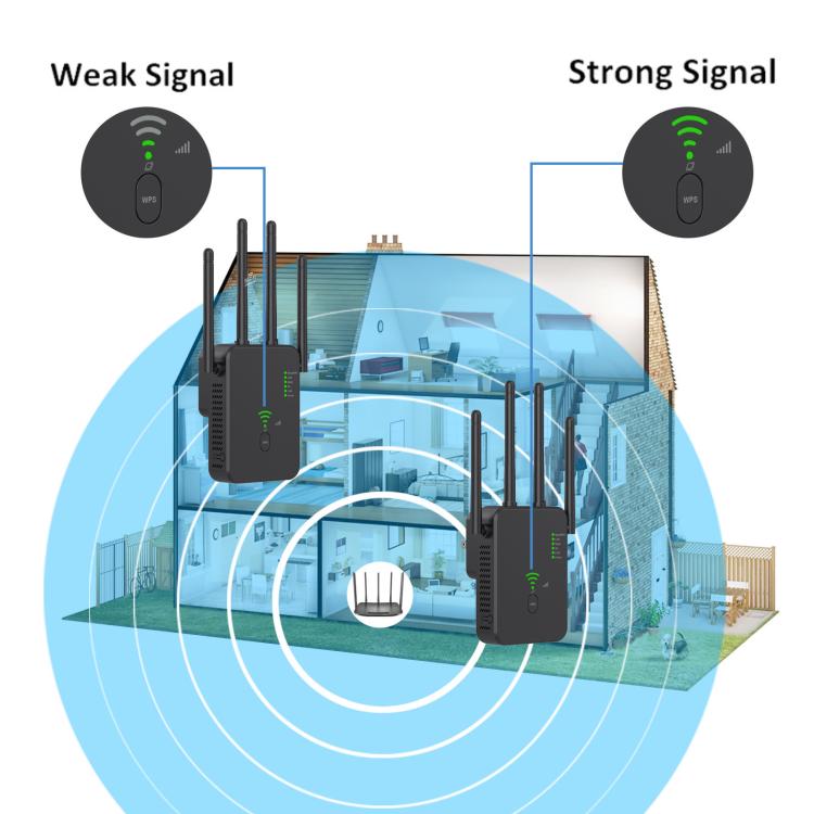 Urant U10 300Mbps 2.4G Wireless Repeater WiFi Signal Amplifier With 4 Antennas US Plug Black