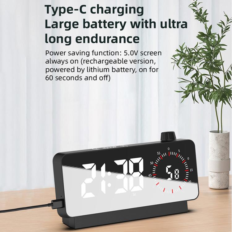 Multi-Functional LED Screen Mirror Charging Alarm Clock Reminder Visual Timer(White)