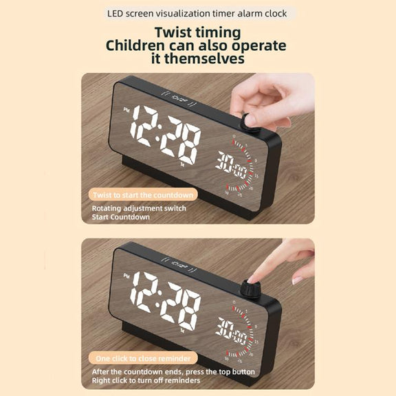 Multi-Functional LED Screen Mirror Charging Alarm Clock Reminder Visual Timer(Black)