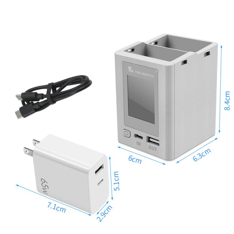 For DJI Mini 4 Pro / Mini 3 Pro / Mini 3 YX Color Screen Dual-way Charger Battery Manager  With 65W US Plug