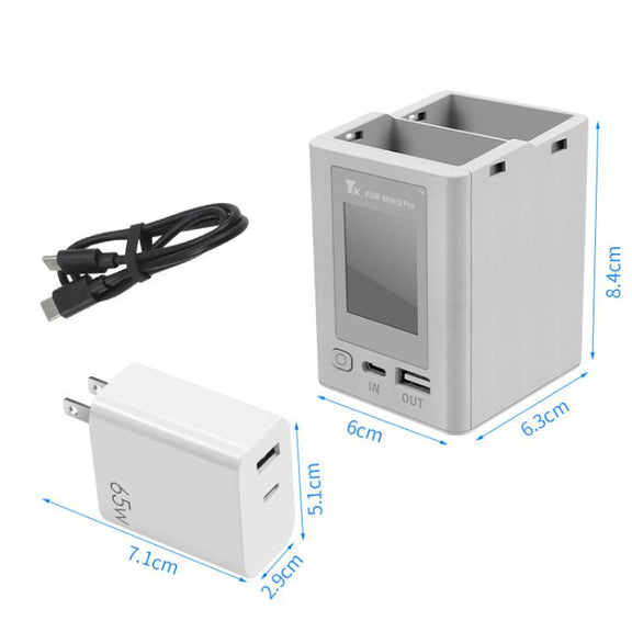 For DJI Mini 4 Pro / Mini 3 Pro / Mini 3 YX Color Screen Dual-way Charger Battery Manager With 65W EU Plug