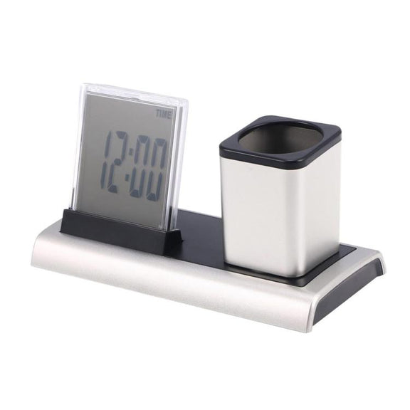 288A Multifunctional Colorful Calendar / Temperature Display LED Alarm Clock With Pen Holder(Silver)