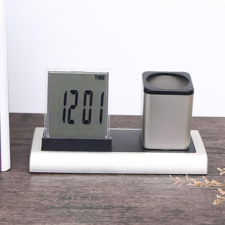 288A Multifunctional Colorful Calendar / Temperature Display LED Alarm Clock With Pen Holder(Silver)