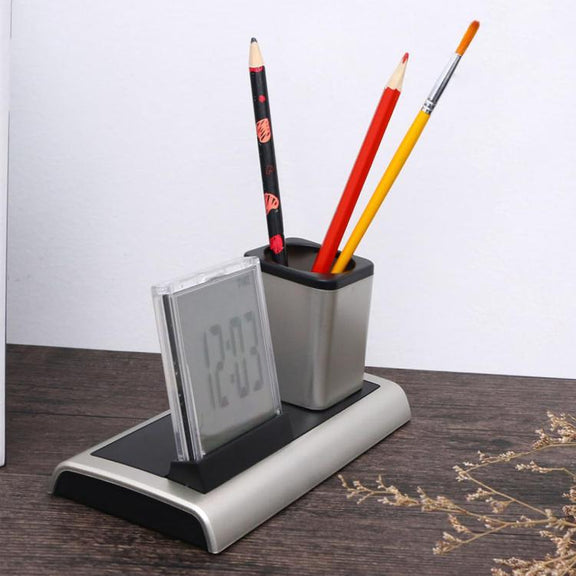 288A Multifunctional Colorful Calendar / Temperature Display LED Alarm Clock With Pen Holder(Silver)