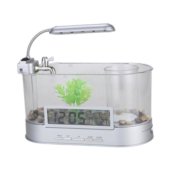 1.8L LED Light Desktop Water Flow Mini Fish Tank Home Turtle Tank Self-Circulating Aquarium(White)