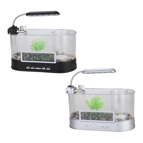 1.8L LED Light Desktop Water Flow Mini Fish Tank Home Turtle Tank Self-Circulating Aquarium(White)