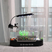 1.8L LED Light Desktop Water Flow Mini Fish Tank Home Turtle Tank Self-Circulating Aquarium(White)
