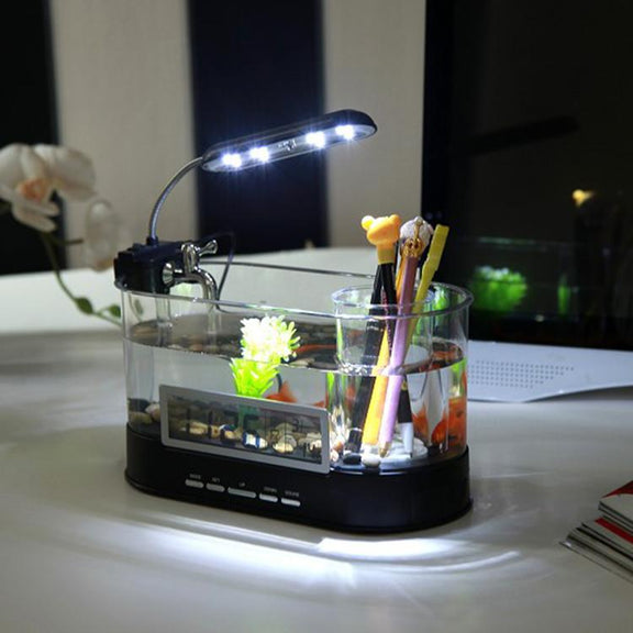 1.8L LED Light Desktop Water Flow Mini Fish Tank Home Turtle Tank Self-Circulating Aquarium(White)