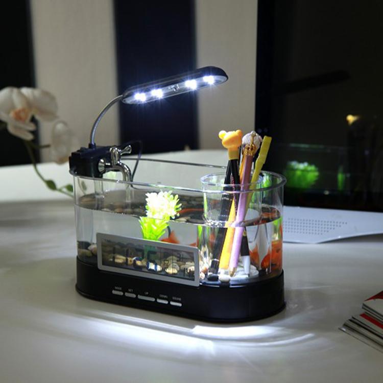 1.8L LED Light Desktop Water Flow Mini Fish Tank Home Turtle Tank Self-Circulating Aquarium(Black)