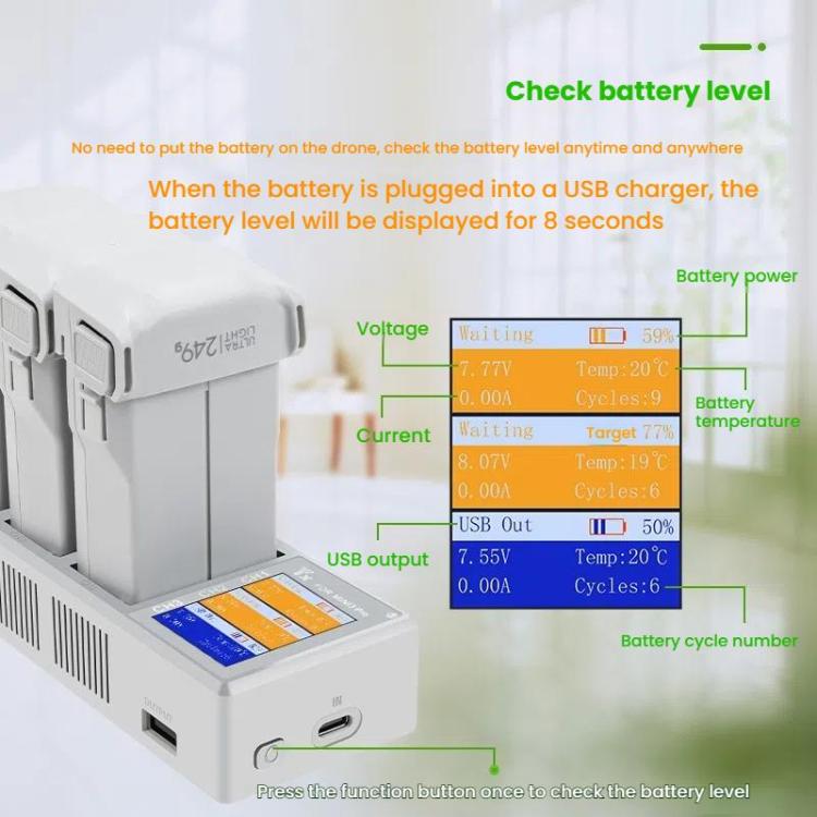 For DJI Mini 4 Pro / Mini 3 Pro / Mini 3 YX Color Screen 3-Way Charger Battery Manager With 65W EU Plug