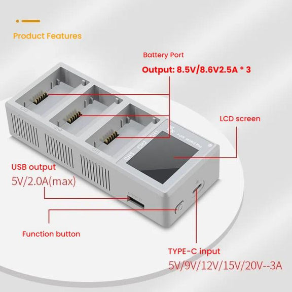 For DJI Mini 4 Pro / Mini 3 Pro / Mini 3 YX Color Screen 3-Way Charger Battery Manager With 65W EU Plug