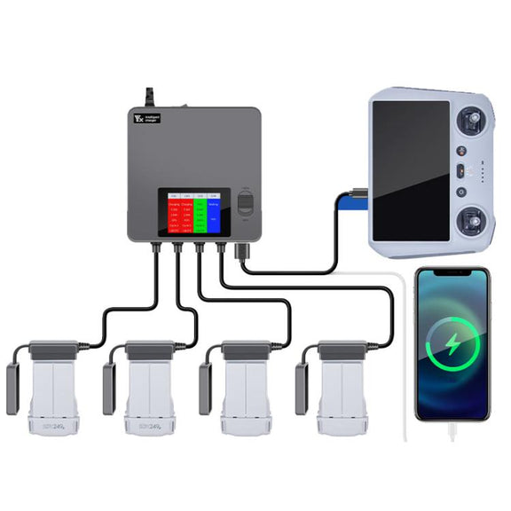 For DJI Mini 4 Pro / Mini 3 Pro / Mini 3 Color Screen Digital Display Four-Way Charger Battery Manager  EU Plug